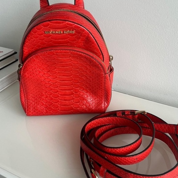 Mini Michael Kors Fiery Red Textured Backpack - Picture 3 of 8